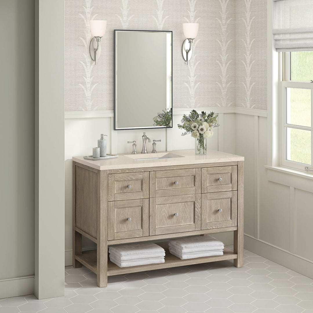 Breckenridge 48" Single Vanity, Whitewashed Oak w/ 3 CM Eternal Marfil Silestone Top