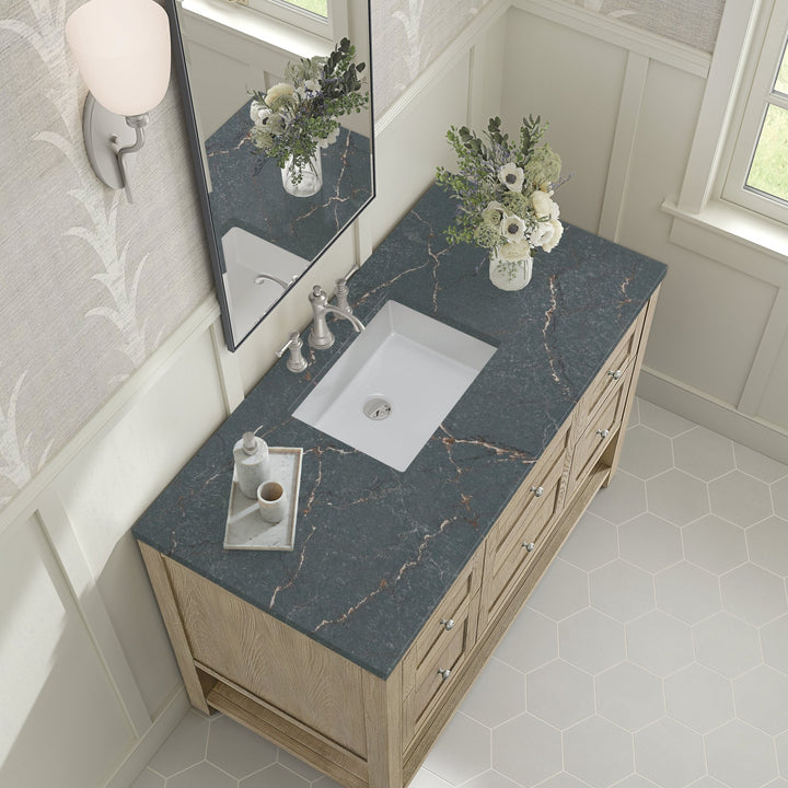 Breckenridge 48" Single Vanity, Whitewashed Oak w/ 3 CM Parisien Bleu Silestone Top