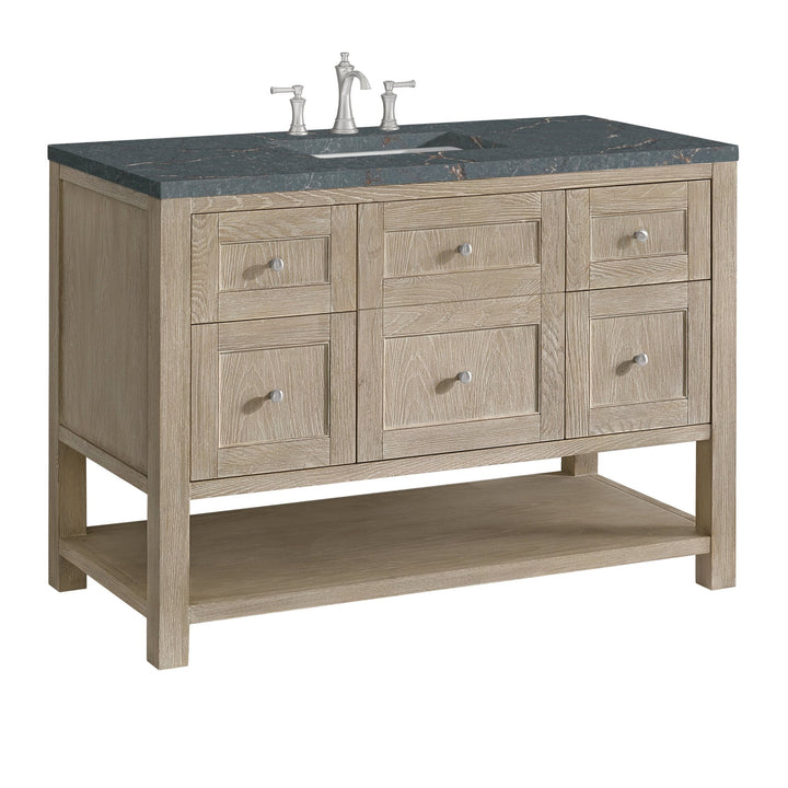 Breckenridge 48" Single Vanity, Whitewashed Oak w/ 3 CM Parisien Bleu Silestone Top