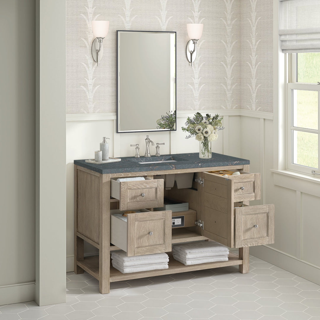 Breckenridge 48" Single Vanity, Whitewashed Oak w/ 3 CM Parisien Bleu Silestone Top