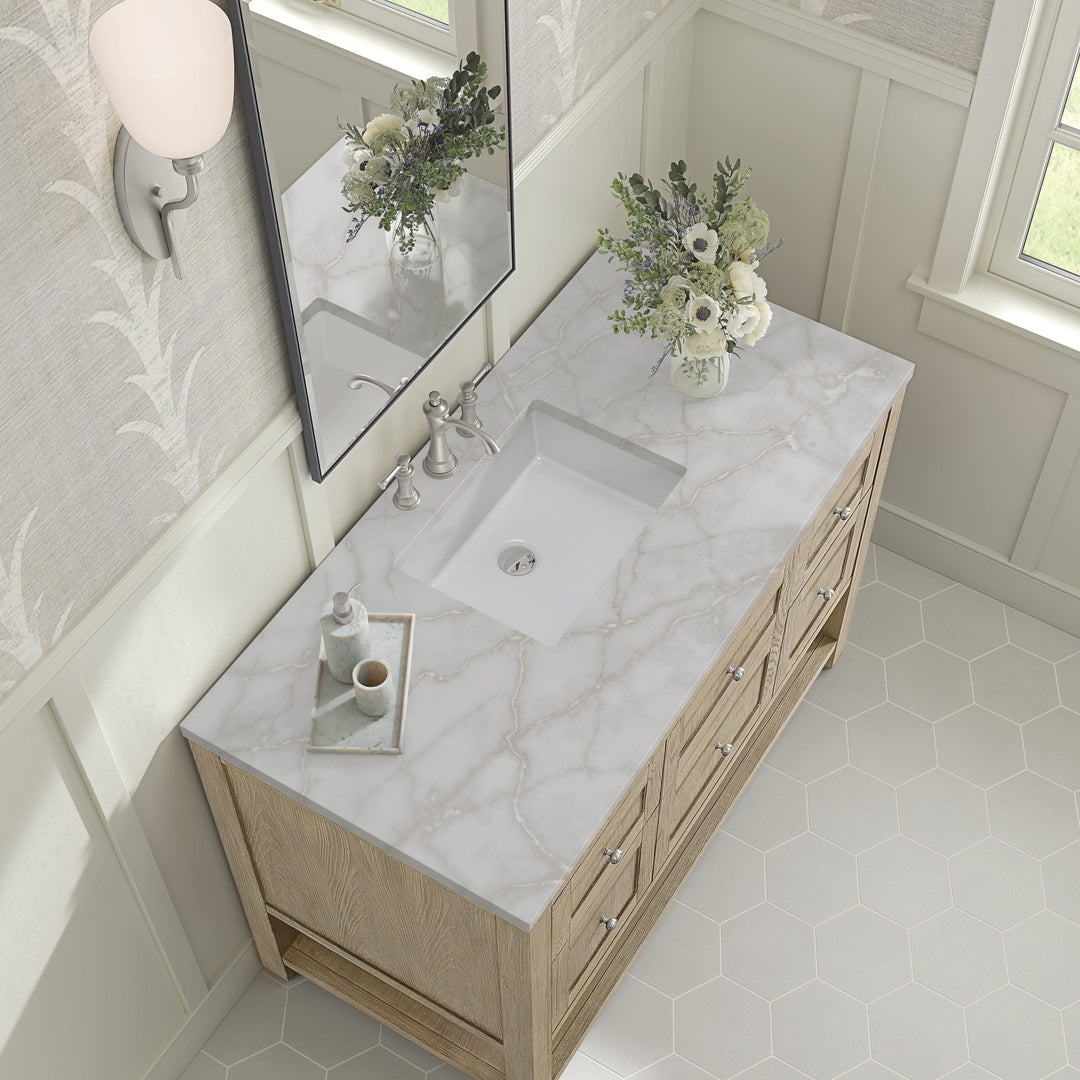 Breckenridge 48" Single Vanity, Whitewashed Oak w/ 3 CM Victorian Silver Silestone Top