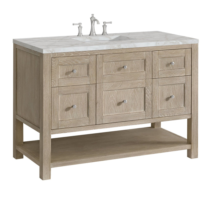 Breckenridge 48" Single Vanity, Whitewashed Oak w/ 3 CM Victorian Silver Silestone Top w/FreePower Wireless Charger
