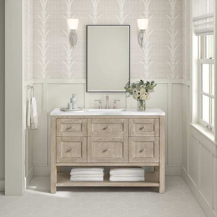 Breckenridge 48" Single Vanity, Whitewashed Oak w/ 3 CM White Zeus Silestone Top