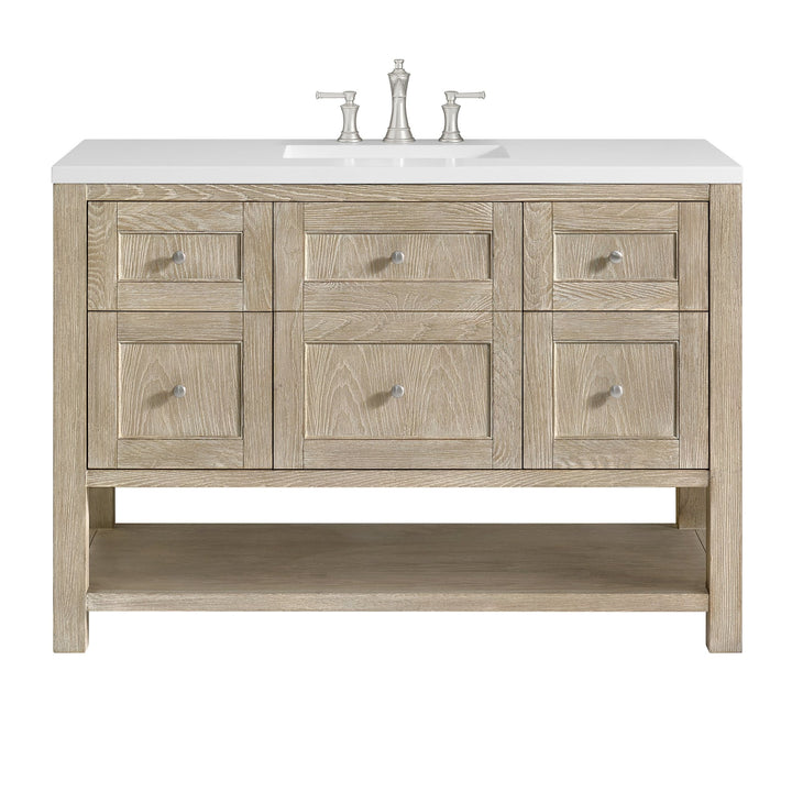 Breckenridge 48" Single Vanity, Whitewashed Oak w/ 3 CM White Zeus Silestone Top
