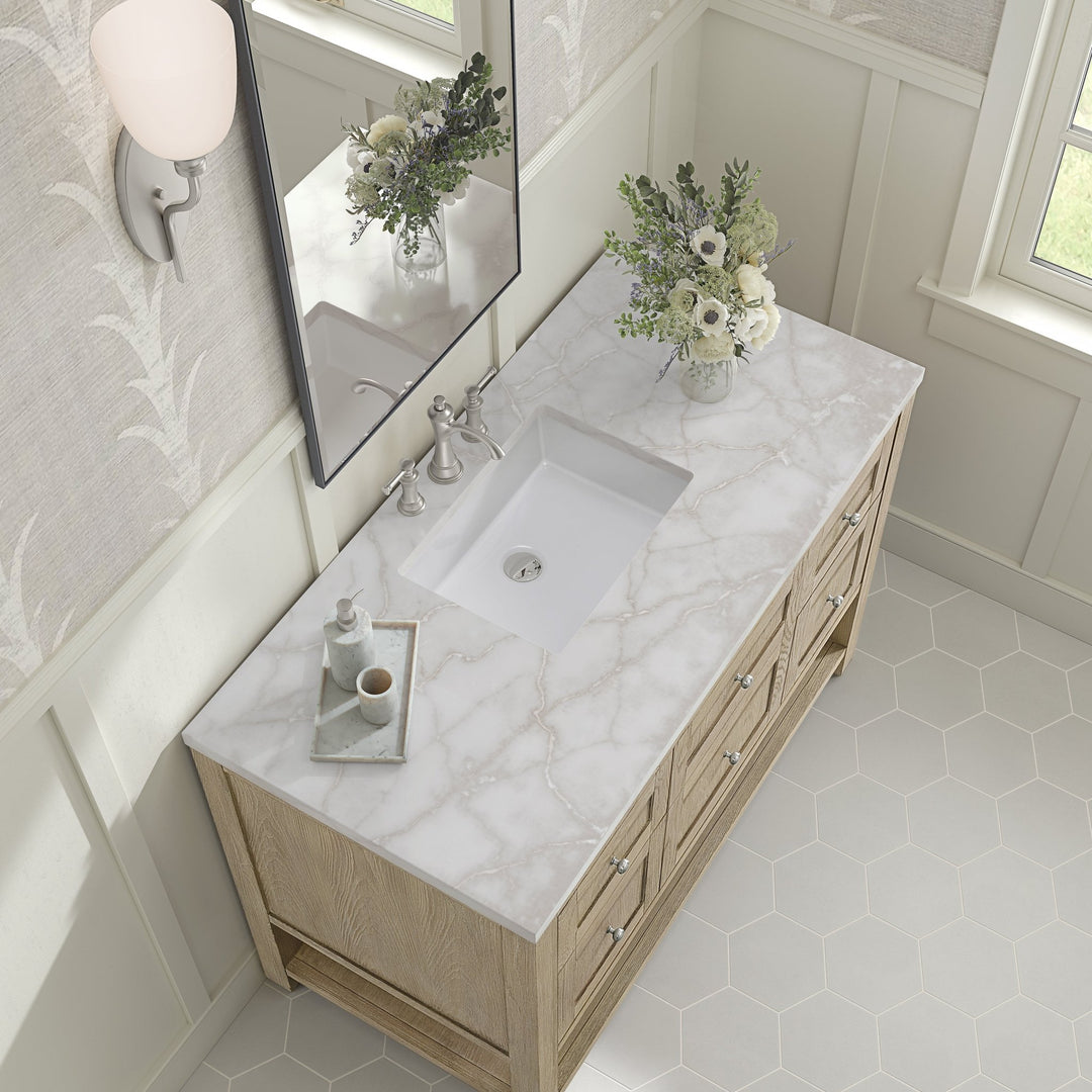 Breckenridge 48" Single Vanity, Whitewashed Oak w/ 3 CM White Zeus Silestone Top