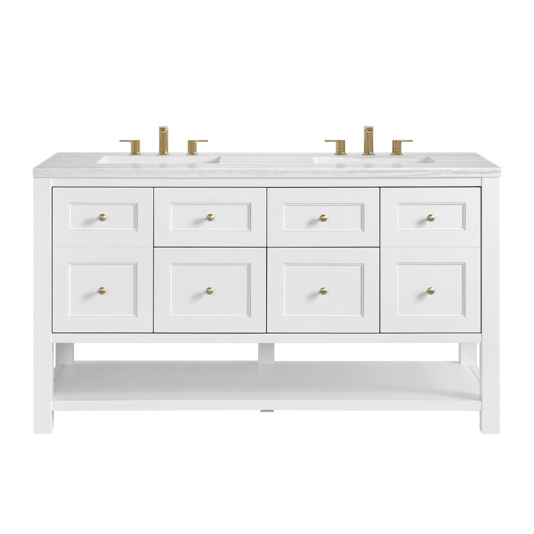 Breckenridge 60" Double Vanity, Bright White, w/ 3 CM Arctic Fall Solid Surface Top