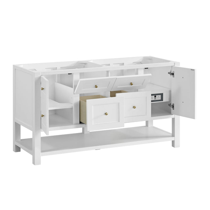 Breckenridge 60" Double Vanity, Bright White, w/ 3 CM Arctic Fall Solid Surface Top