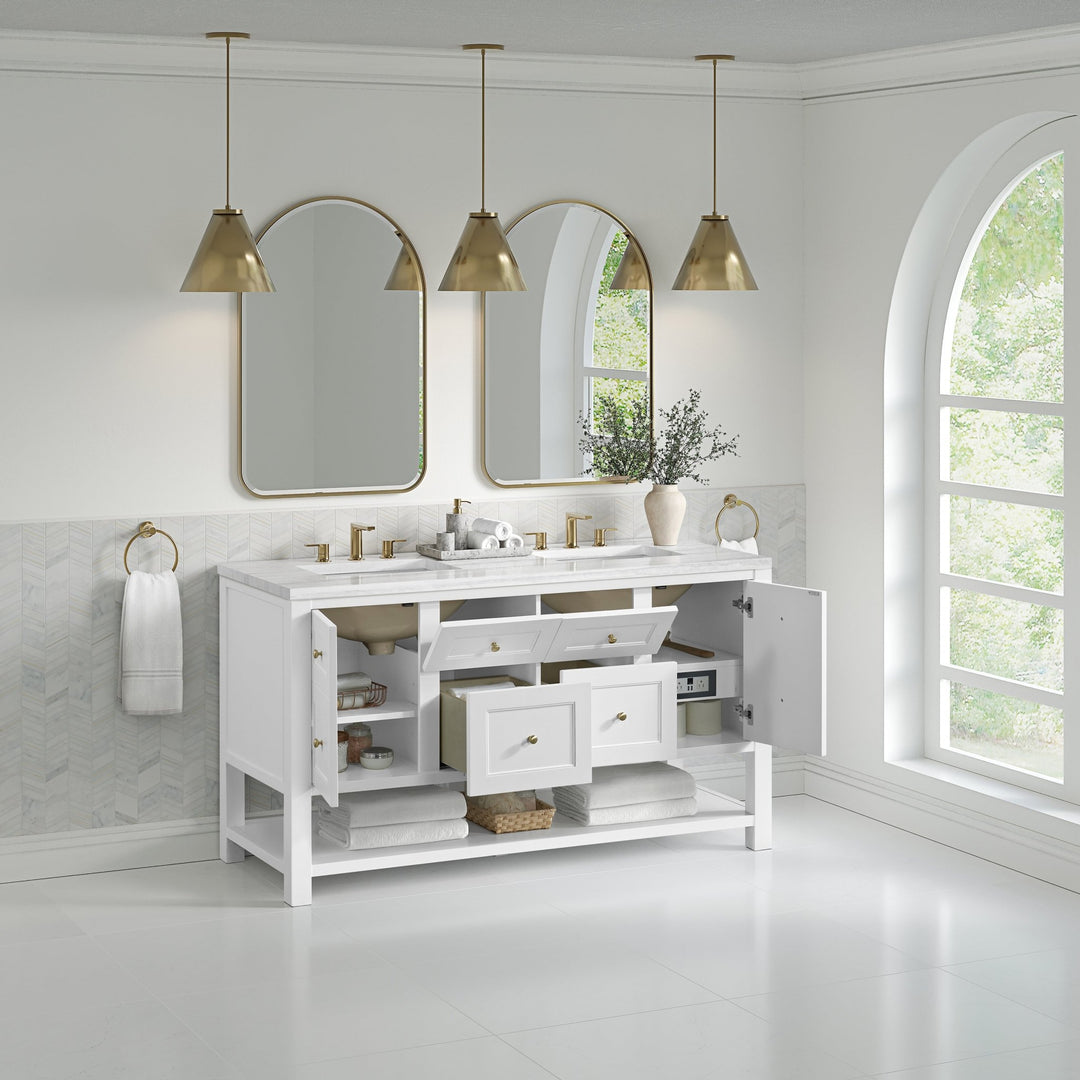 Breckenridge 60" Double Vanity, Bright White, w/ 3 CM Arctic Fall Solid Surface Top