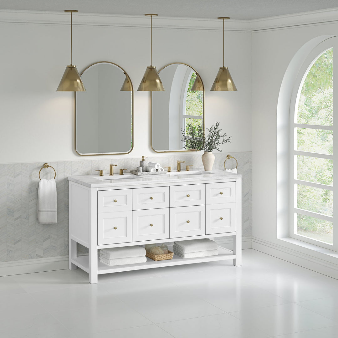 Breckenridge 60" Double Vanity, Bright White, w/ 3 CM Arctic Fall Solid Surface Top