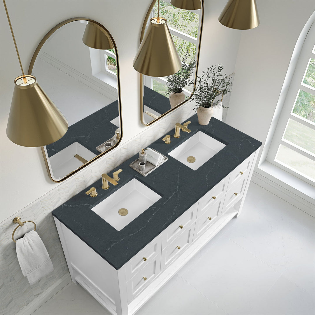 Breckenridge 60" Double Vanity, Bright White, w/ 3 CM Charcoal Soapstone Quartz Top