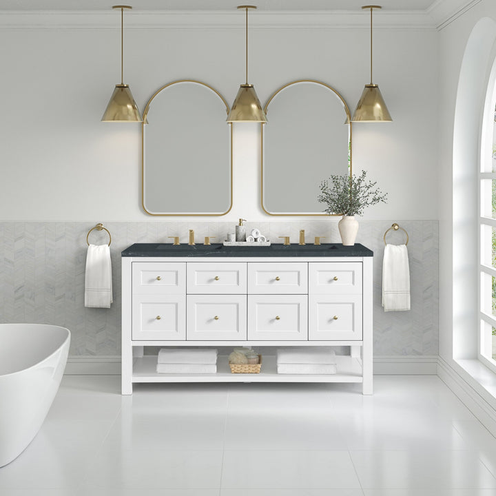 Breckenridge 60" Double Vanity, Bright White, w/ 3 CM Charcoal Soapstone Quartz Top