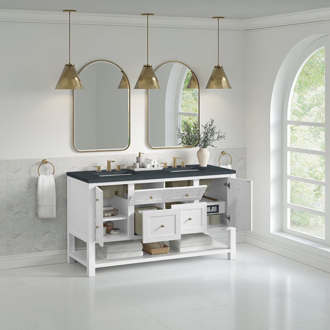 Breckenridge 60" Double Vanity, Bright White, w/ 3 CM Charcoal Soapstone Quartz Top