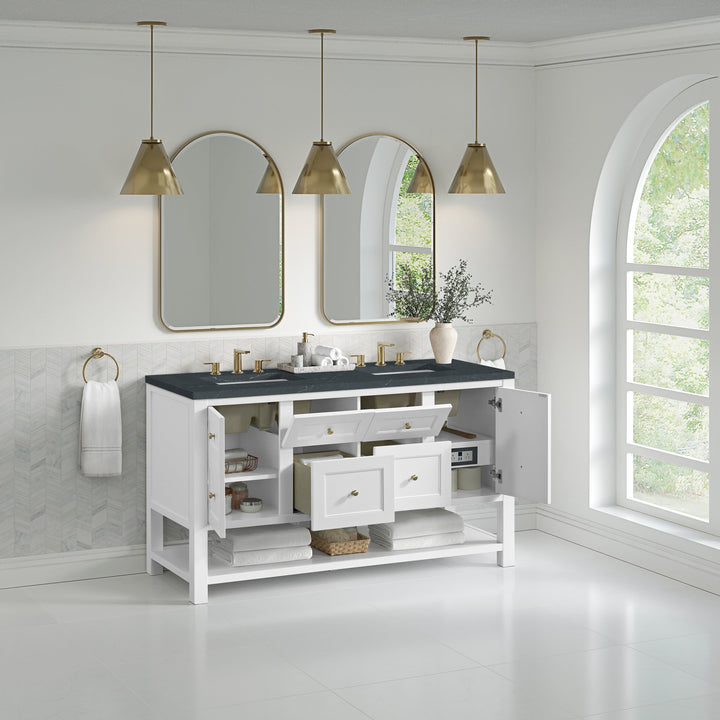 Breckenridge 60" Double Vanity, Bright White, w/ 3 CM Charcoal Soapstone Quartz Top