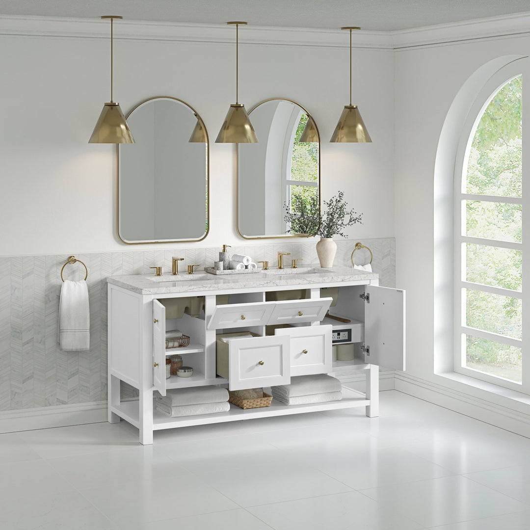 Breckenridge 60" Double Vanity, Bright White, w/ 3 CM Eternal Jasmine Pearl Quartz Top