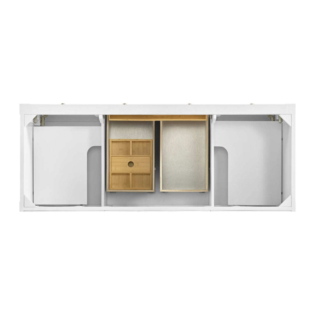 Breckenridge 60" Double Vanity, Bright White, w/ 3 CM Eternal Jasmine Pearl Quartz Top w/FreePower Wireless Charger