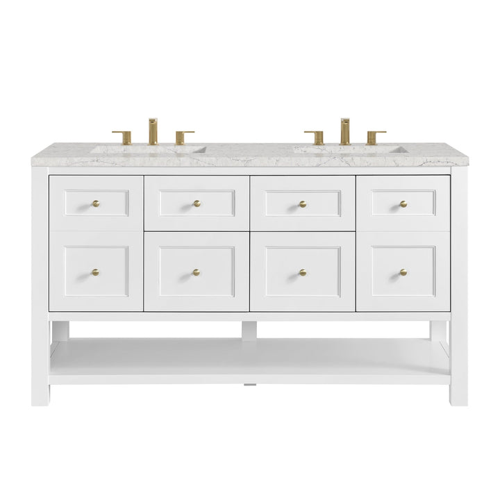 Breckenridge 60" Double Vanity, Bright White, w/ 3 CM Eternal Jasmine Pearl Quartz Top w/FreePower Wireless Charger