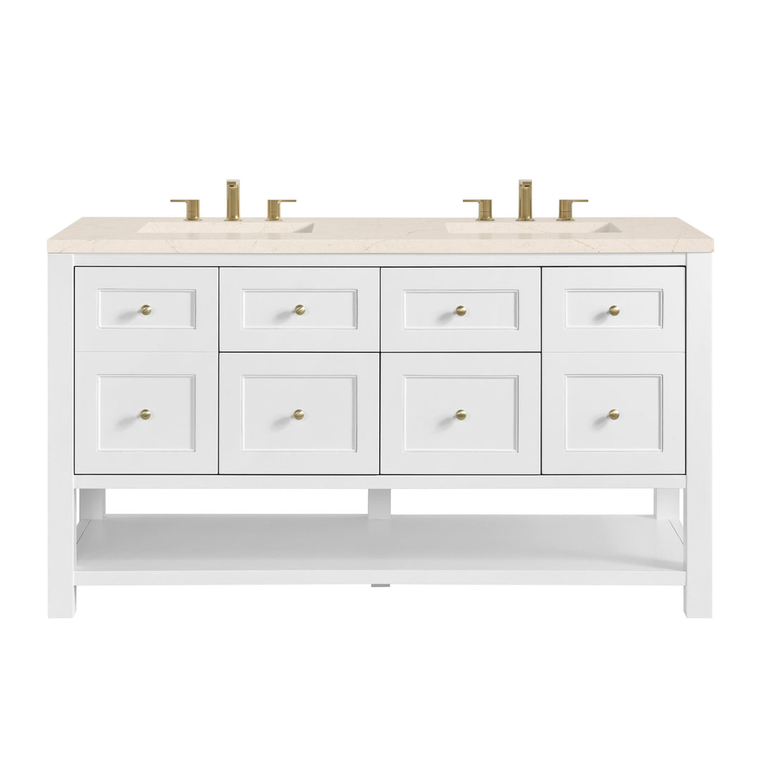 Breckenridge 60" Double Vanity, Bright White, w/ 3 CM Eternal Marfil Quartz Top