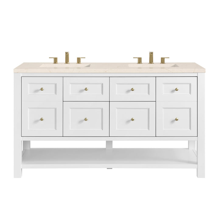 Breckenridge 60" Double Vanity, Bright White, w/ 3 CM Eternal Marfil Quartz Top