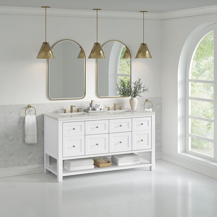 Breckenridge 60" Double Vanity, Bright White, w/ 3 CM Lime Delight Quartz Top
