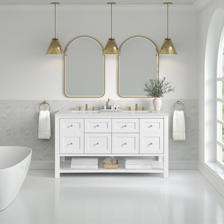 Breckenridge 60" Double Vanity, Bright White, w/ 3 CM Lime Delight Quartz Top
