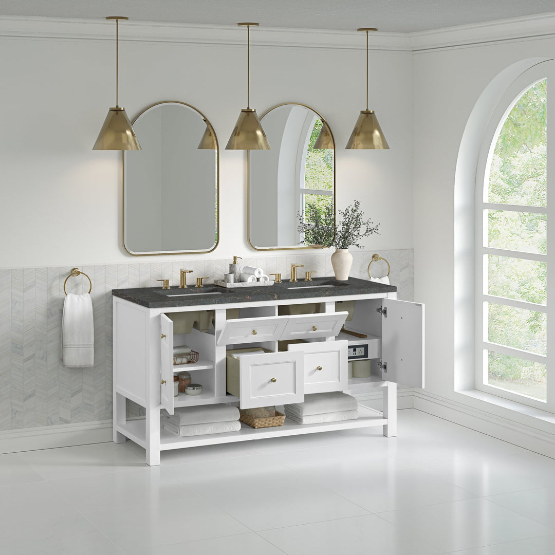 Breckenridge 60" Double Vanity, Bright White, w/ 3 CM Parisien Bleu Quartz Top