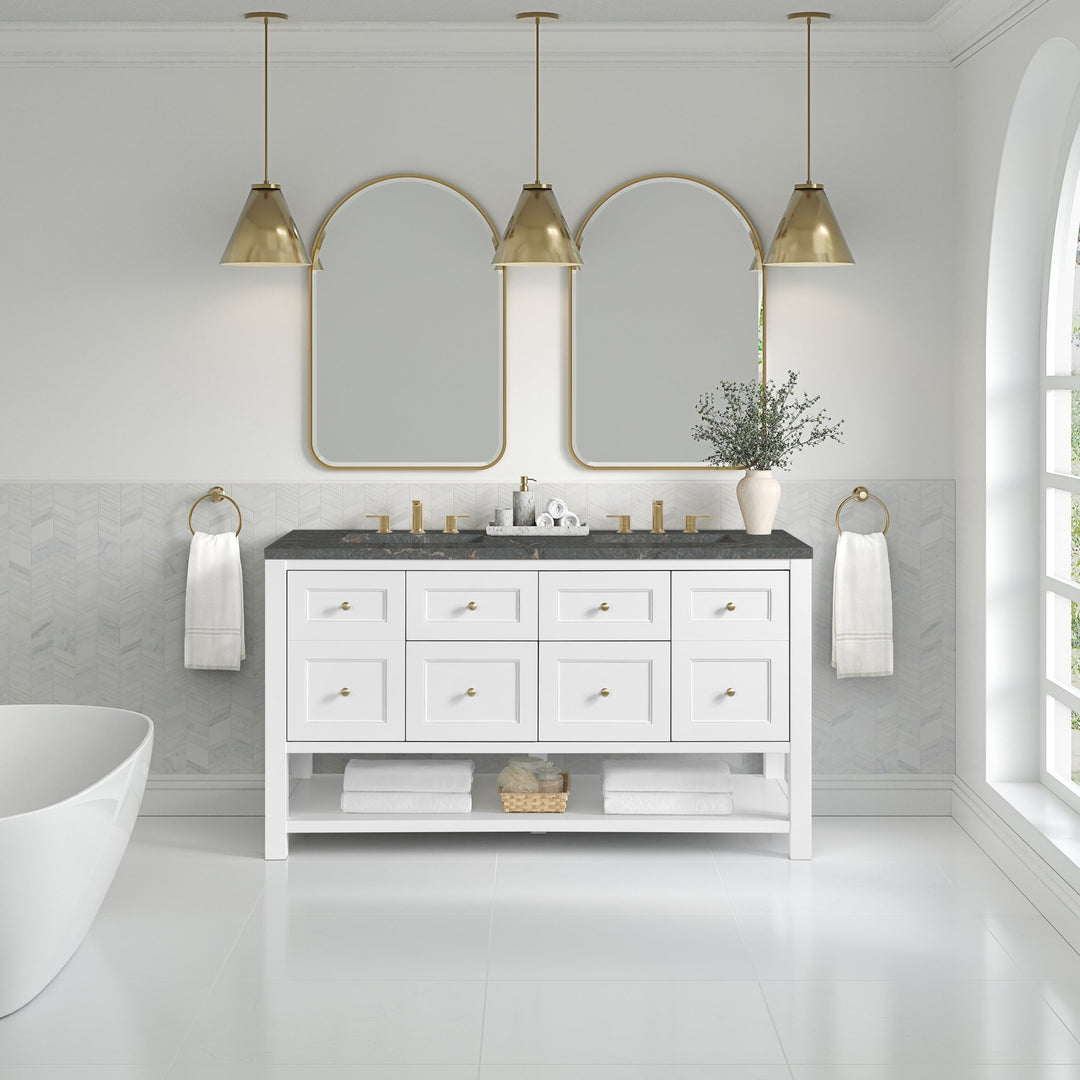 Breckenridge 60" Double Vanity, Bright White, w/ 3 CM Parisien Bleu Quartz Top