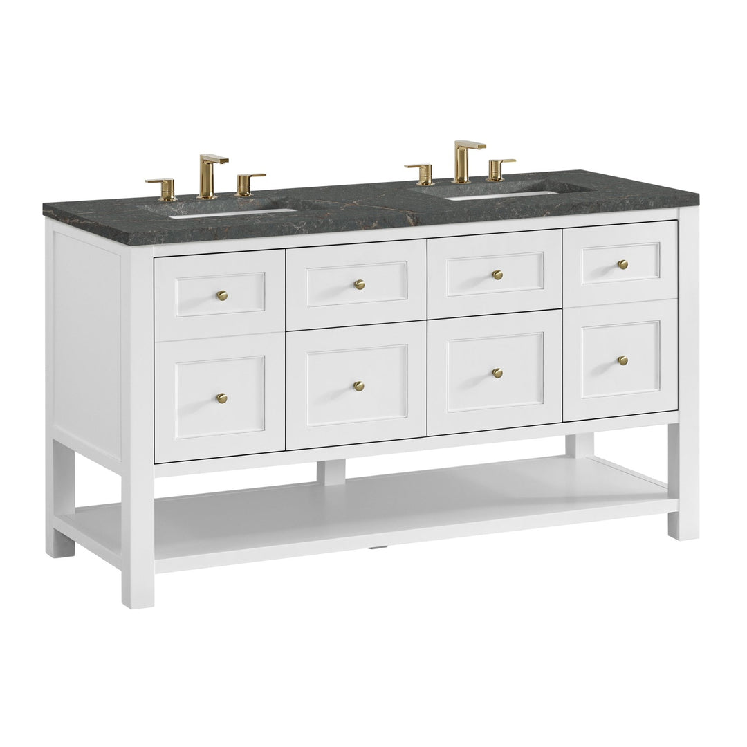 Breckenridge 60" Double Vanity, Bright White, w/ 3 CM Parisien Bleu Quartz Top w/FreePower Wireless Charger