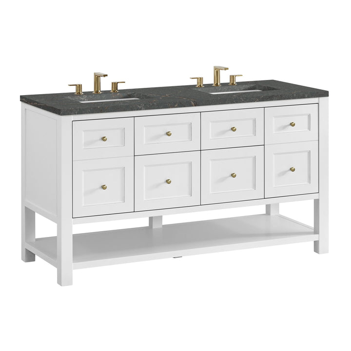 Breckenridge 60" Double Vanity, Bright White, w/ 3 CM Parisien Bleu Quartz Top w/FreePower Wireless Charger