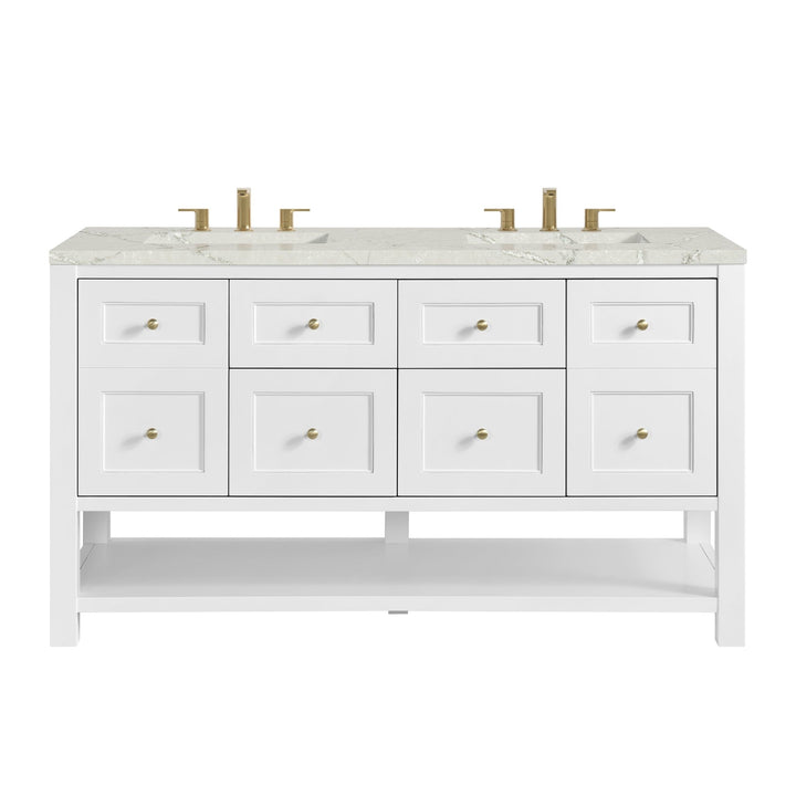 Breckenridge 60" Double Vanity, Bright White, w/ 3 CM Victorian Silver Quartz Top