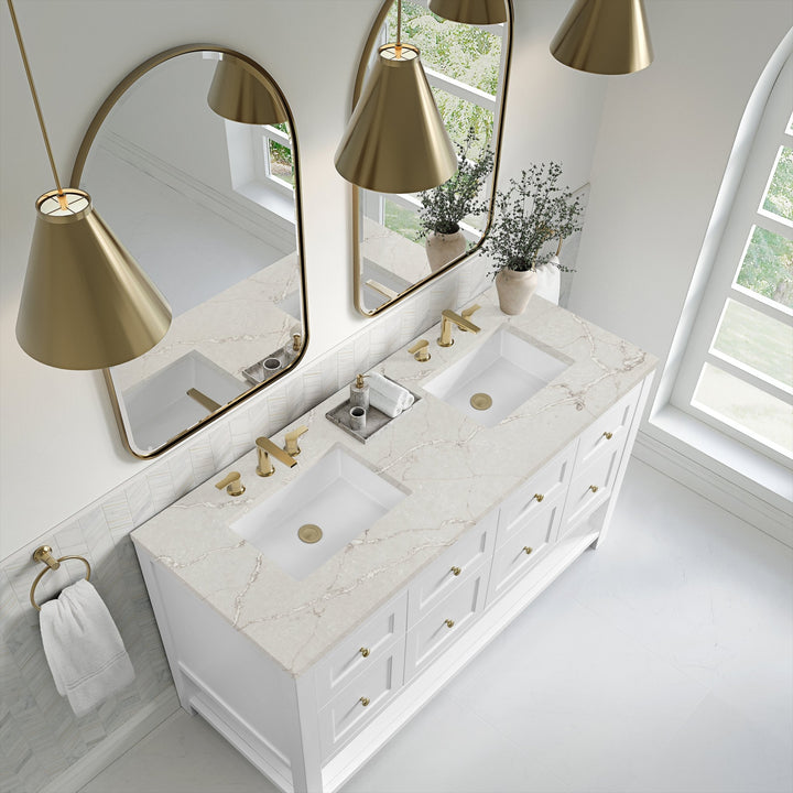 Breckenridge 60" Double Vanity, Bright White, w/ 3 CM Victorian Silver Quartz Top