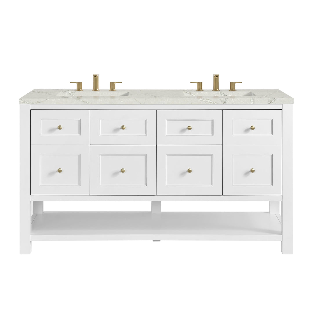 Breckenridge 60" Double Vanity, Bright White, w/ 3 CM Victorian Silver Quartz Top w/FreePower Wireless Charger