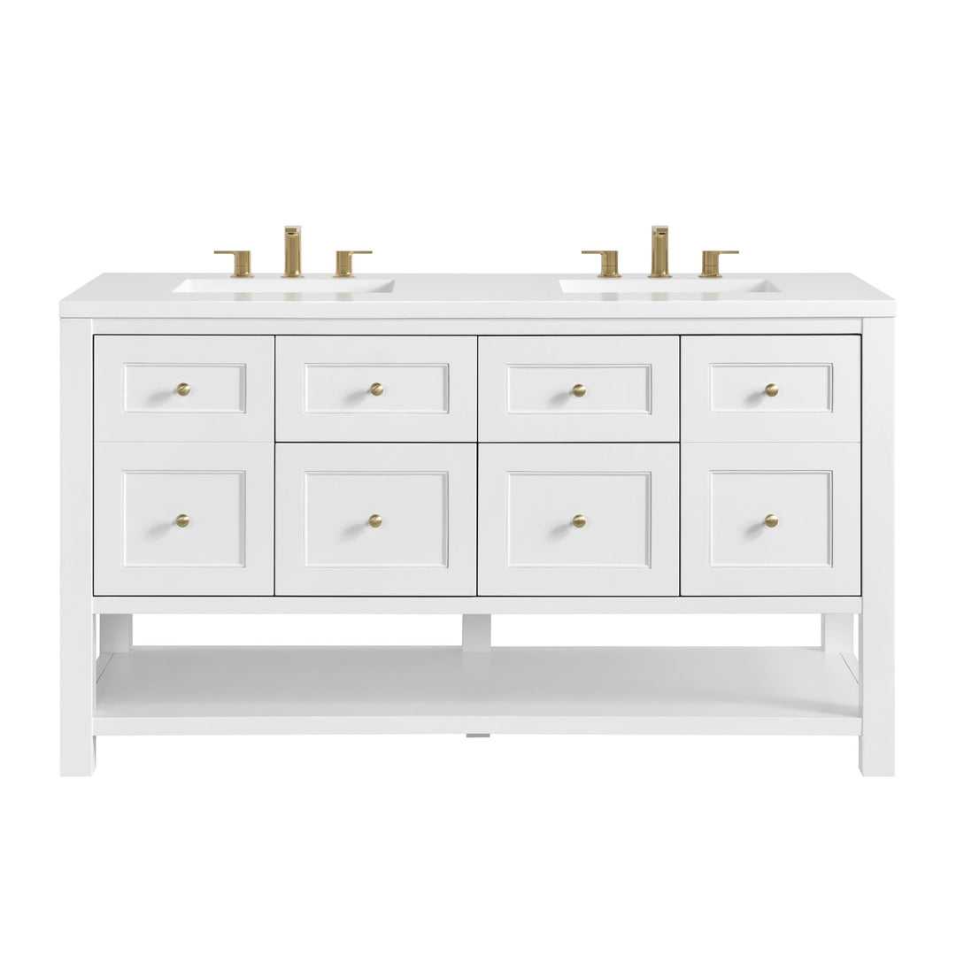 Breckenridge 60" Double Vanity, Bright White, w/ 3 CM White Zeus Quartz Top