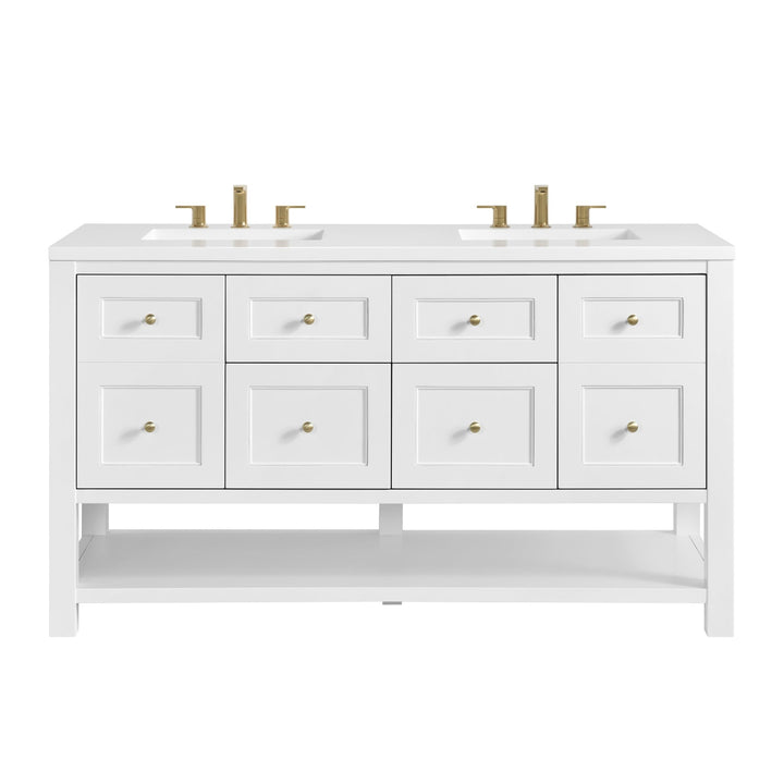 Breckenridge 60" Double Vanity, Bright White, w/ 3 CM White Zeus Quartz Top