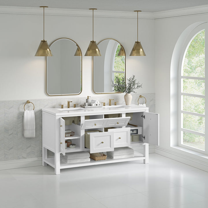Breckenridge 60" Double Vanity, Bright White, w/ 3 CM White Zeus Quartz Top