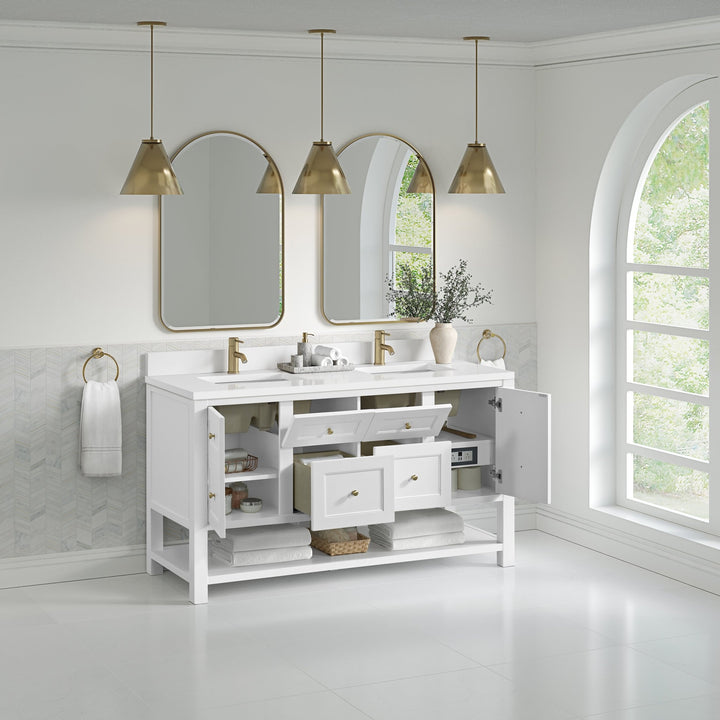Breckenridge 60" Double Vanity, Bright White, w/ Single Hole 3 CM White Zeus Quartz Top & Backsplash
