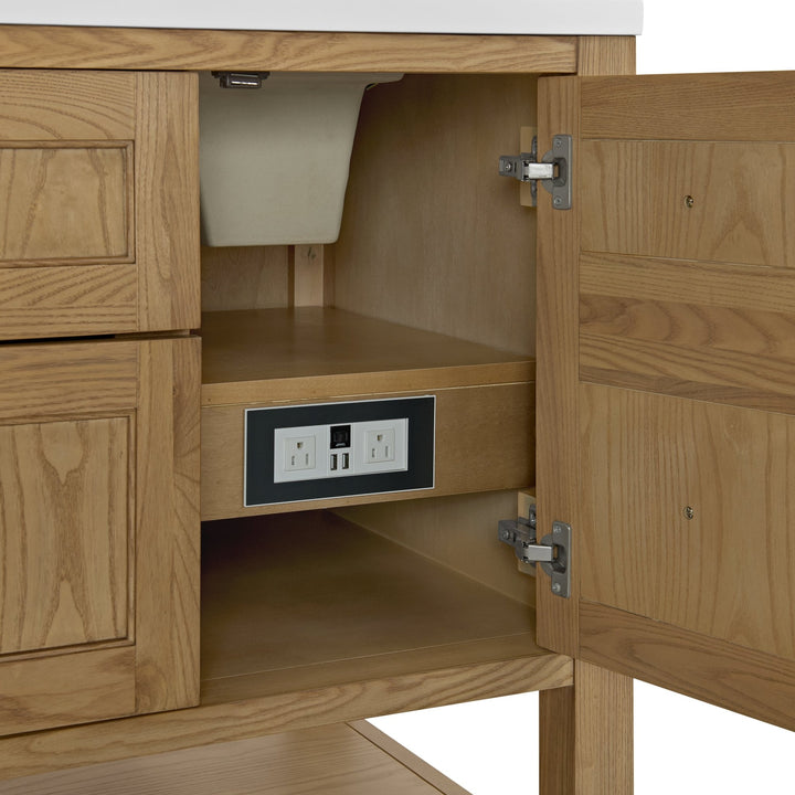 Breckenridge 60" Double Vanity, Light Natural Oak, w/ 3 CM Arctic Fall Solid Surface Top