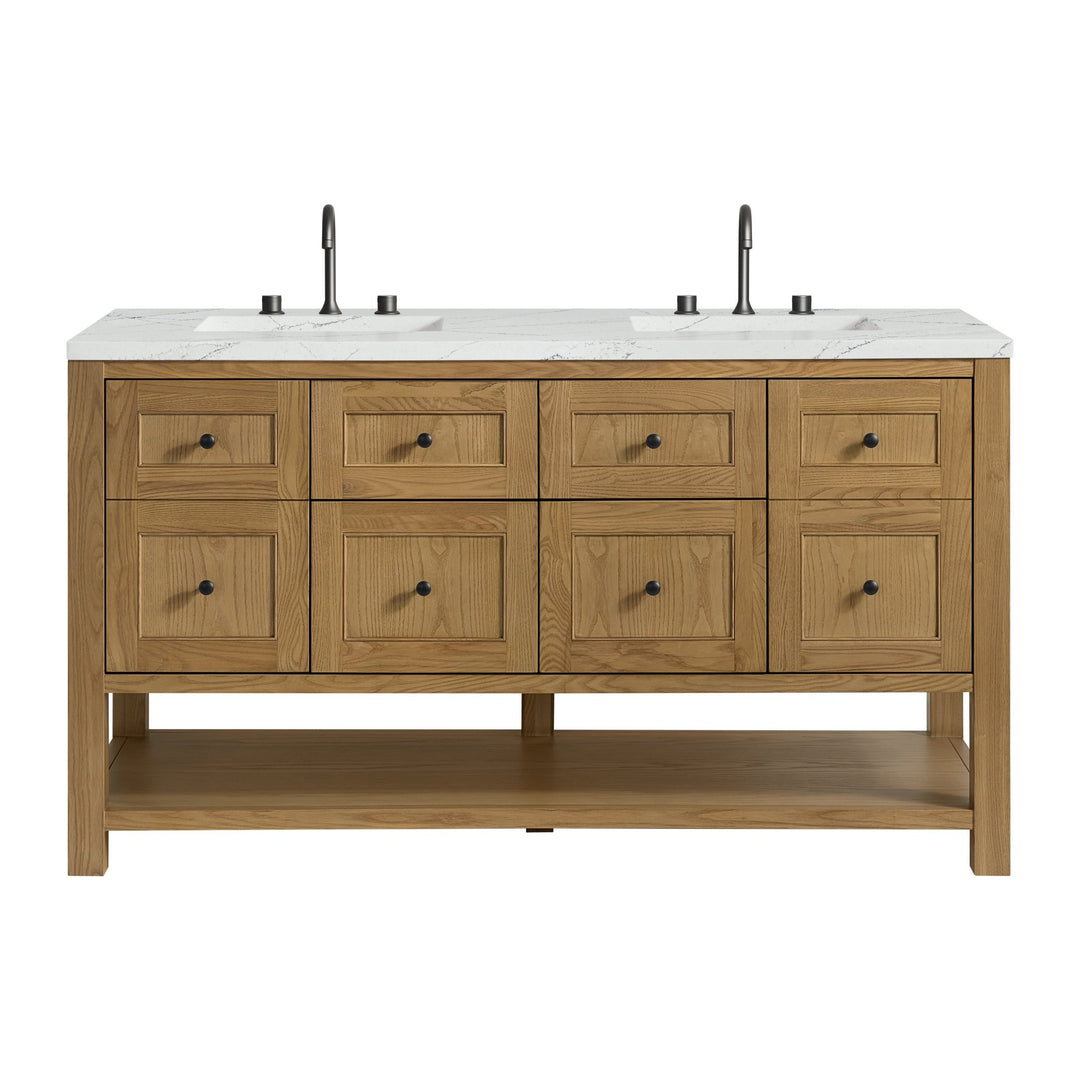 Breckenridge 60" Double Vanity, Light Natural Oak, w/ 3 CM Ethereal Noctis Quartz Top