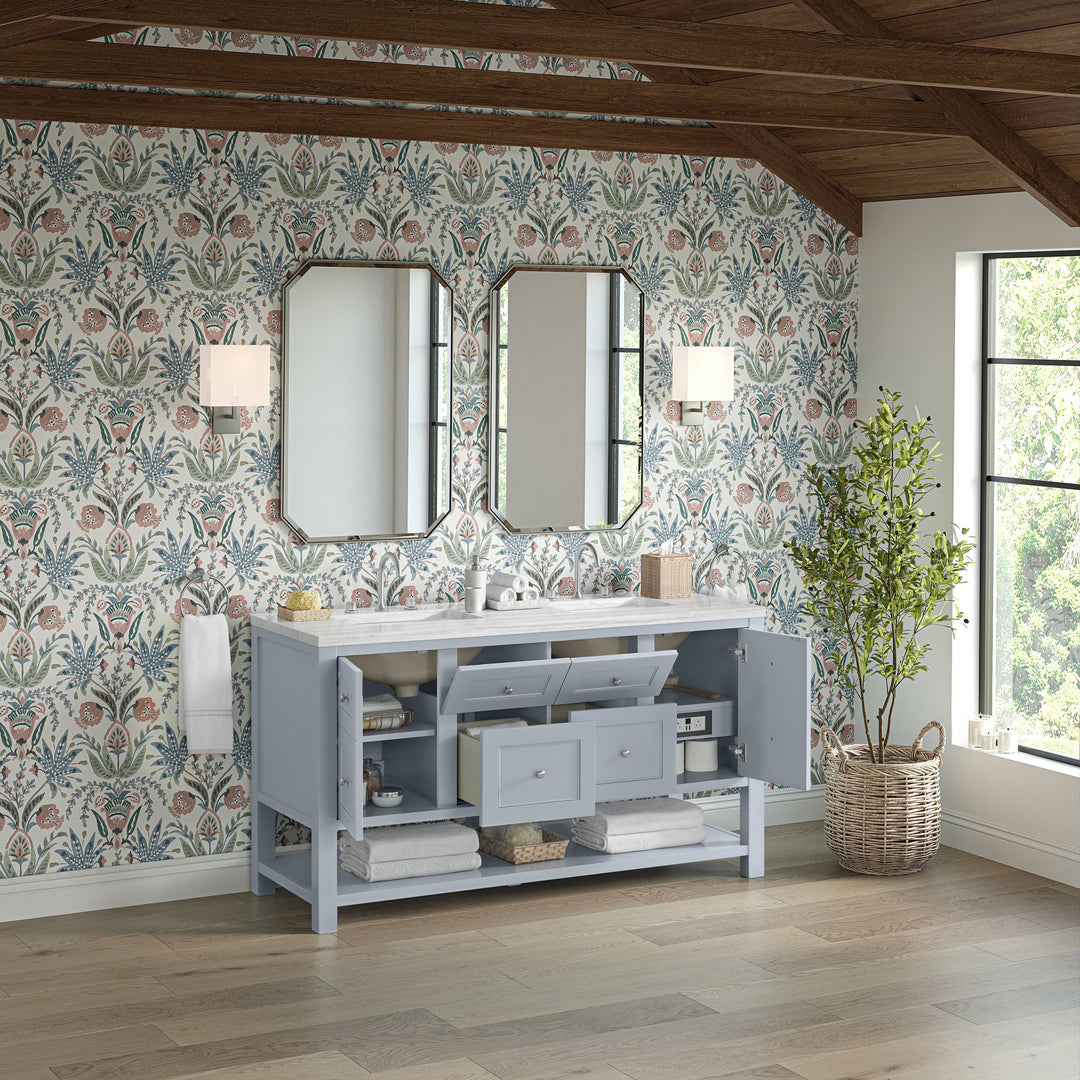 Breckenridge 60" Double Vanity, Serenity Blue, w/ 3 CM Arctic Fall Solid Surface Top