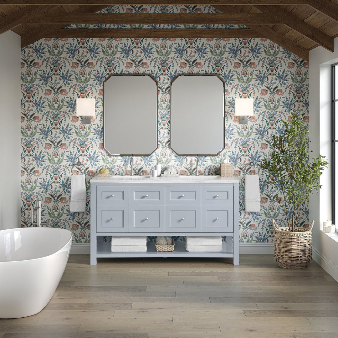 Breckenridge 60" Double Vanity, Serenity Blue, w/ 3 CM Arctic Fall Solid Surface Top