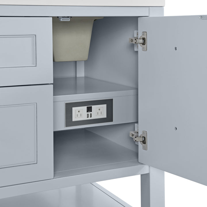Breckenridge 60" Double Vanity, Serenity Blue, w/ 3 CM Arctic Fall Solid Surface Top