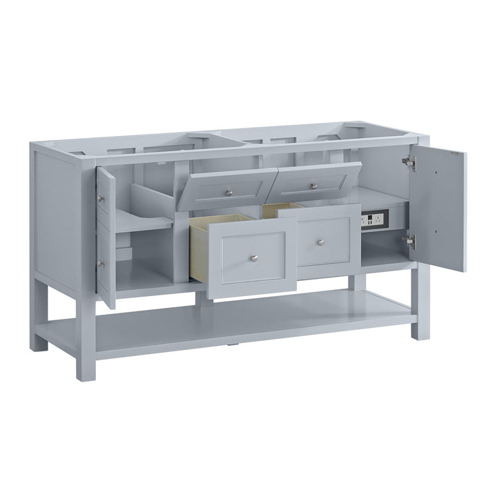 Breckenridge 60" Double Vanity, Serenity Blue, w/ 3 CM Carrara Marble Top