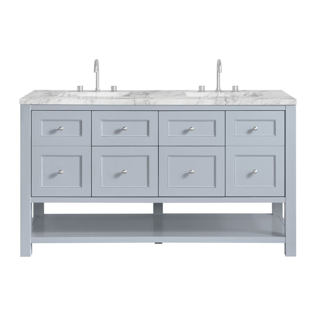 Breckenridge 60" Double Vanity, Serenity Blue, w/ 3 CM Carrara Marble Top