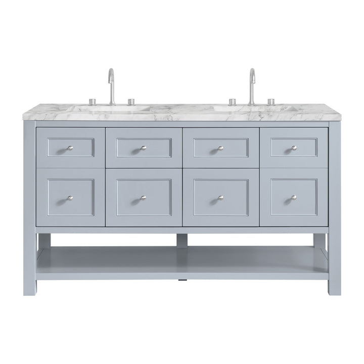 Breckenridge 60" Double Vanity, Serenity Blue, w/ 3 CM Carrara Marble Top
