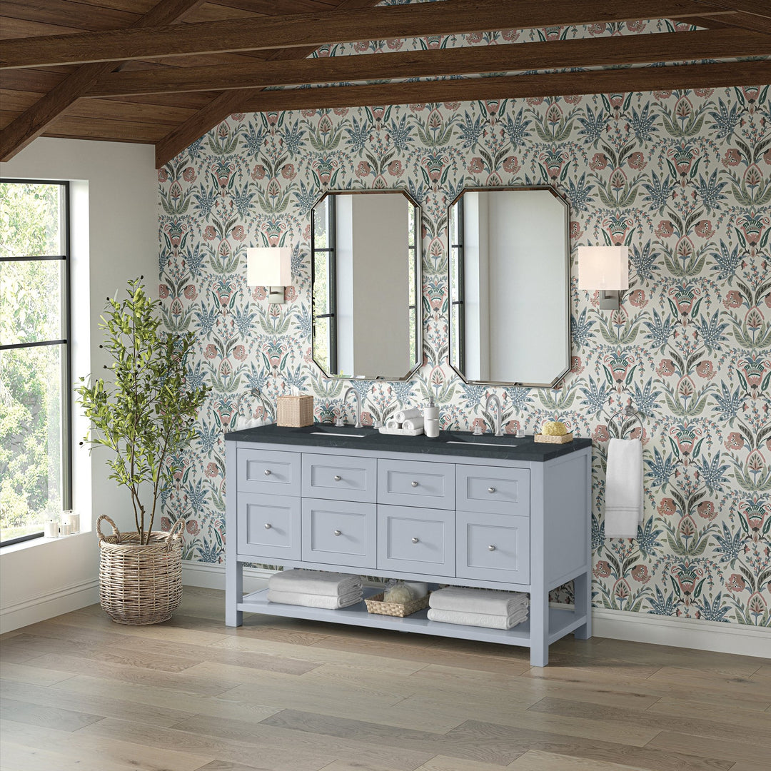 Breckenridge 60" Double Vanity, Serenity Blue, w/ 3 CM Charcoal Soapstone Quartz Top