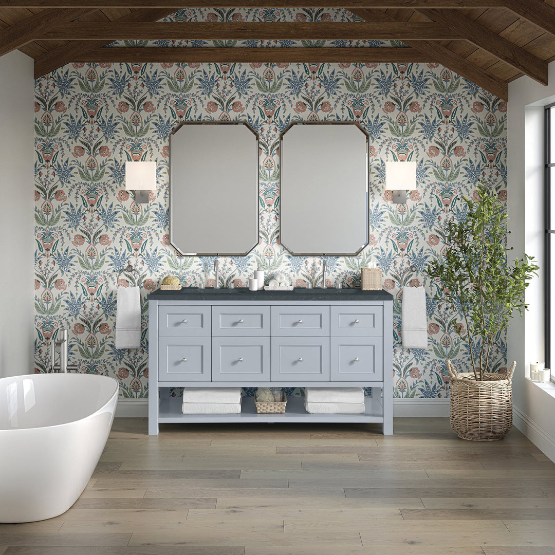 Breckenridge 60" Double Vanity, Serenity Blue, w/ 3 CM Charcoal Soapstone Quartz Top