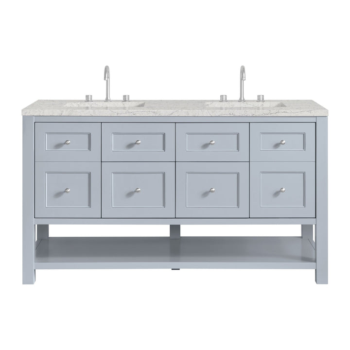 Breckenridge 60" Double Vanity, Serenity Blue, w/ 3 CM Eternal Jasmine Pearl Quartz Top