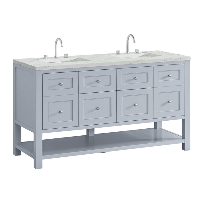Breckenridge 60" Double Vanity, Serenity Blue, w/ 3 CM Ethereal Noctis Quartz Top