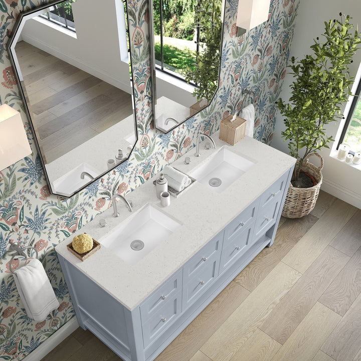 Breckenridge 60" Double Vanity, Serenity Blue, w/ 3 CM Lime Delight Quartz Top