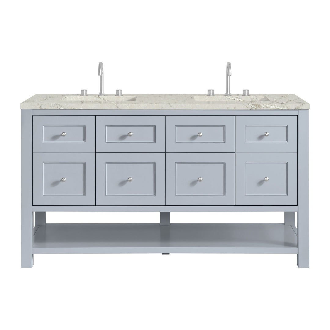 Breckenridge 60" Double Vanity, Serenity Blue, w/ 3 CM Victorian Silver Quartz Top