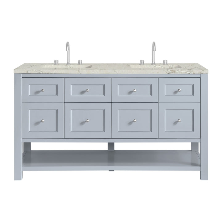 Breckenridge 60" Double Vanity, Serenity Blue, w/ 3 CM Victorian Silver Quartz Top